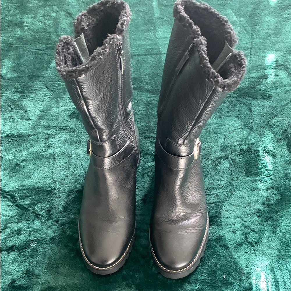 TALBOTS Mid Calf Black Winter Boots with Fur Lining